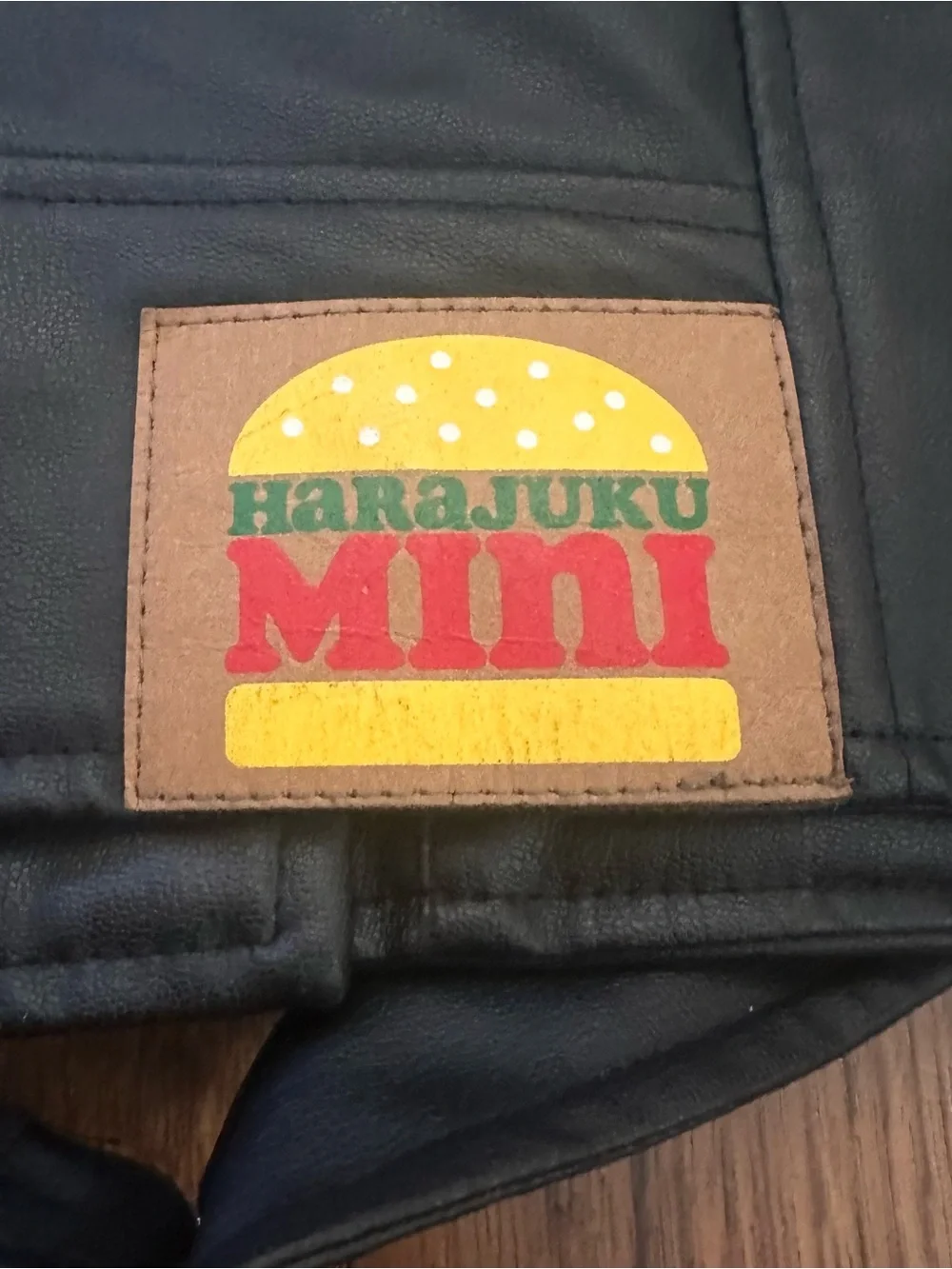 Harajuku Mini Target Black Faux vegan Leather Moto Jacket size 10-12 Vintage